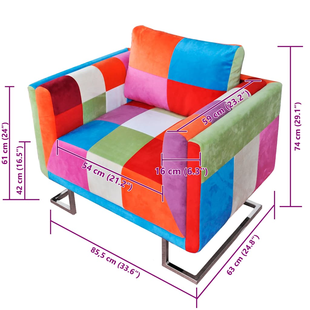 Poltrona a Cubo con Gambe Cromo e Design Patchwork in Tessuto | homemem39