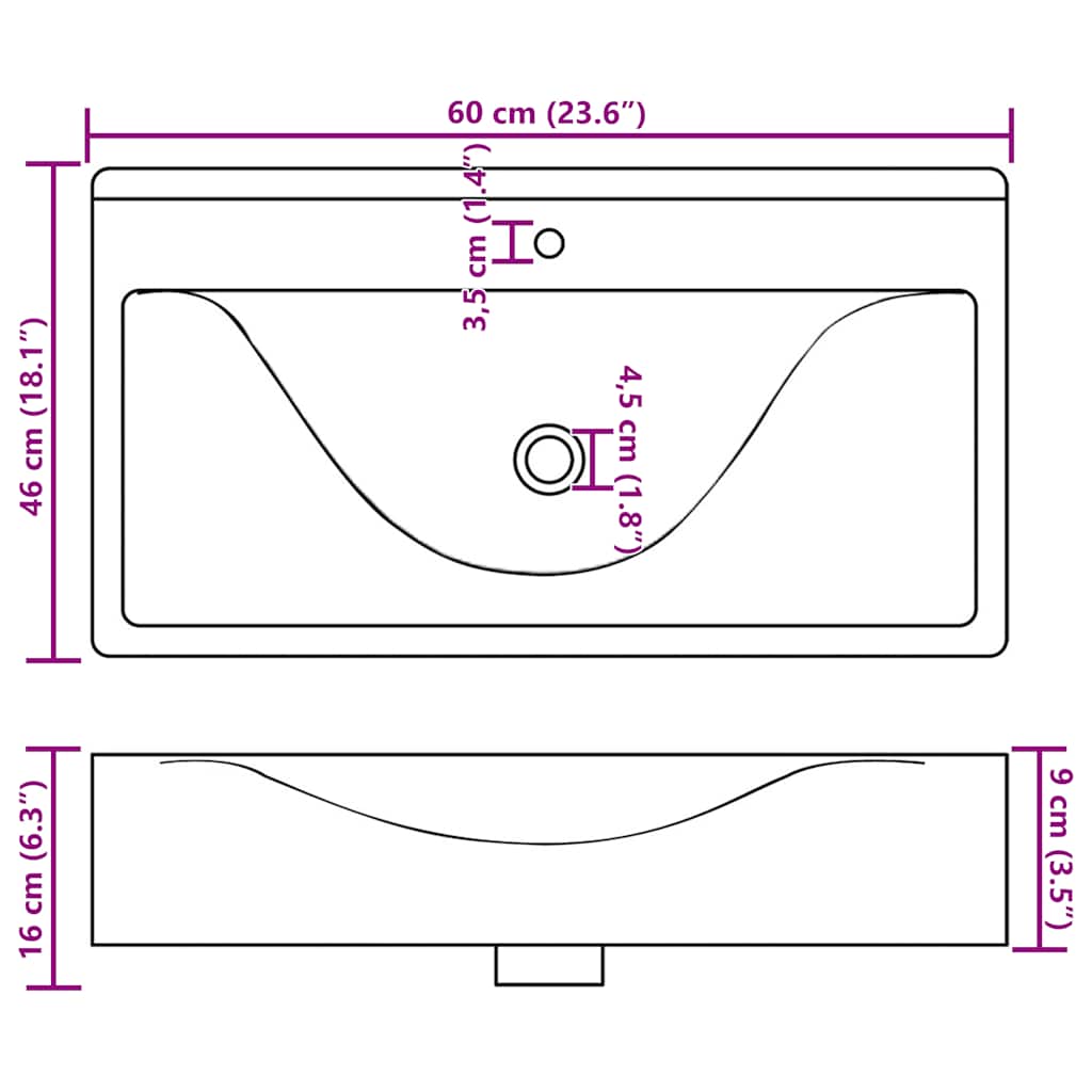 Lavello Bianco in Ceramica di Lusso con Foro Rubinetto 60x46 cm - homemem39