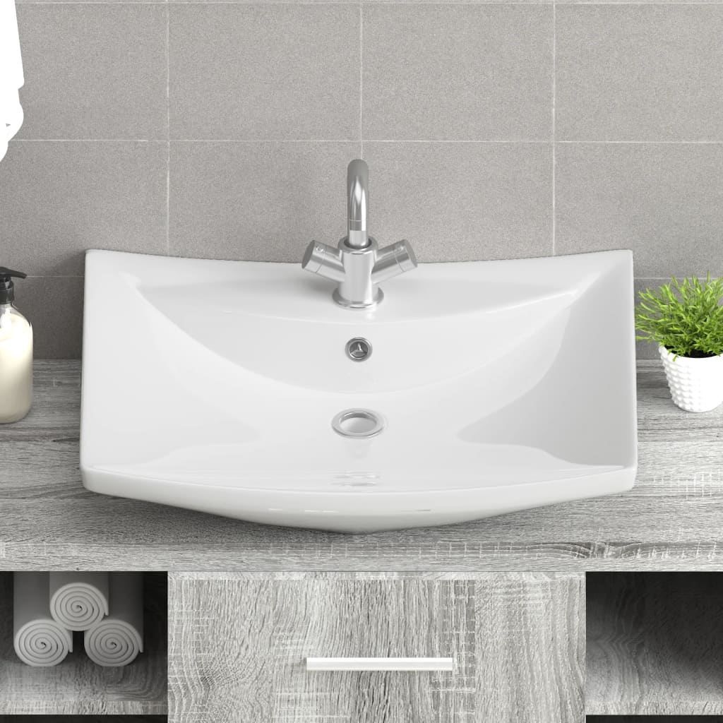 Lavabo Ceramica Lusso Rettangolare Foro di Trabocco e Foro Rubinetto