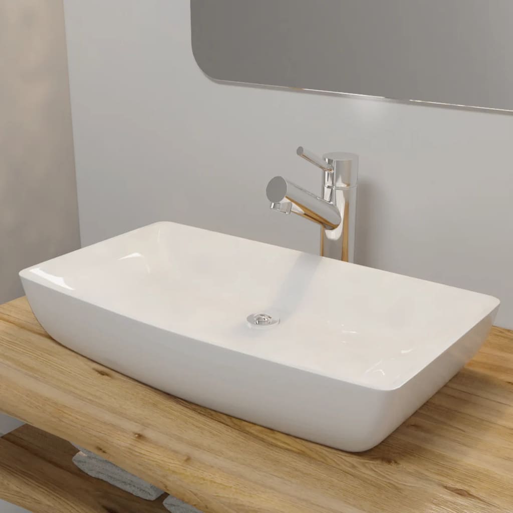 Lavello Bianco in Ceramica di Lusso Rettangolare 71 x 39 cm - homemem39