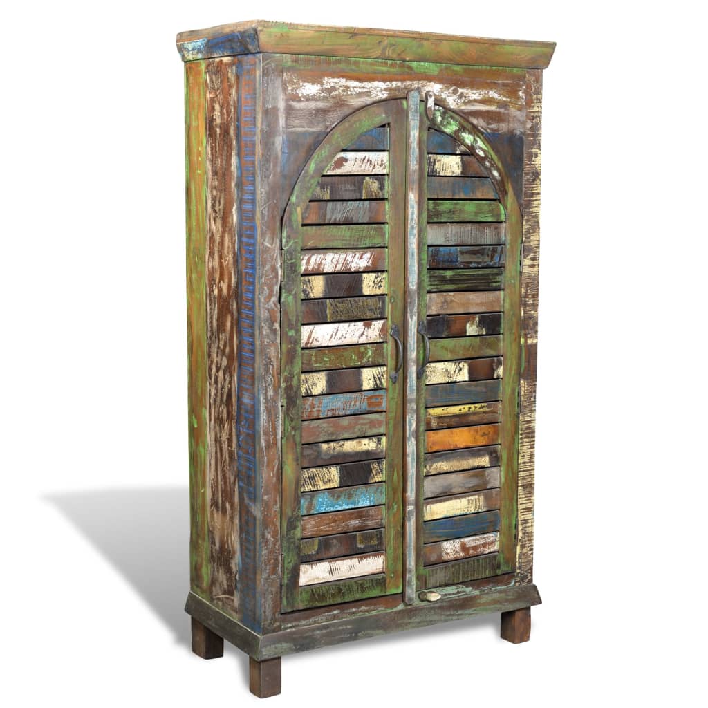 Libreria Multicolore in Legno Riciclato con 3 Scaffali e 2 Ante | homemem39