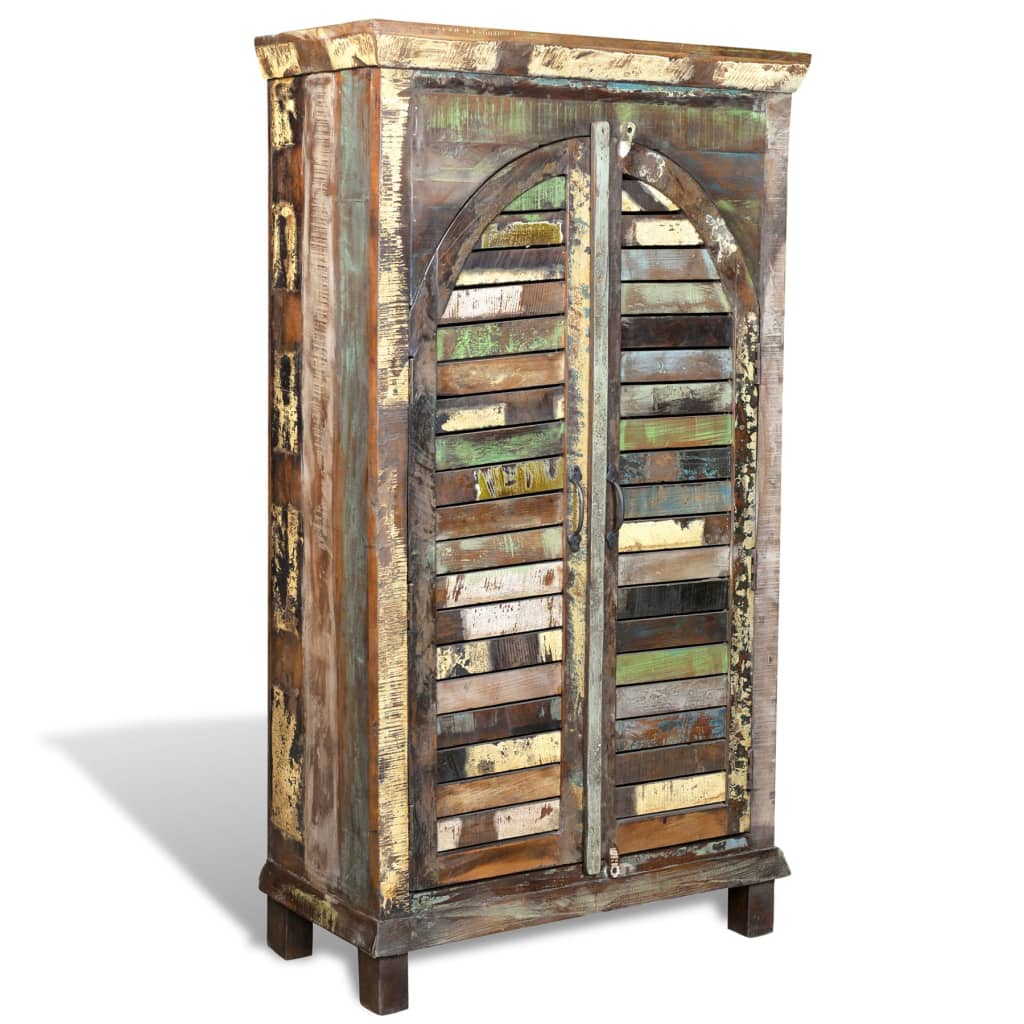Libreria Multicolore in Legno Riciclato con 3 Scaffali e 2 Ante | homemem39