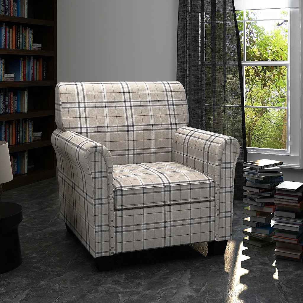 Poltrona con Cuscino Crema in Tessuto