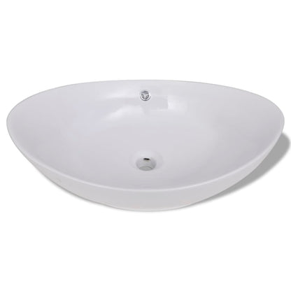Lavello Ovale in Ceramica di Lusso con Troppopieno 59 x 38,5 cm - homemem39