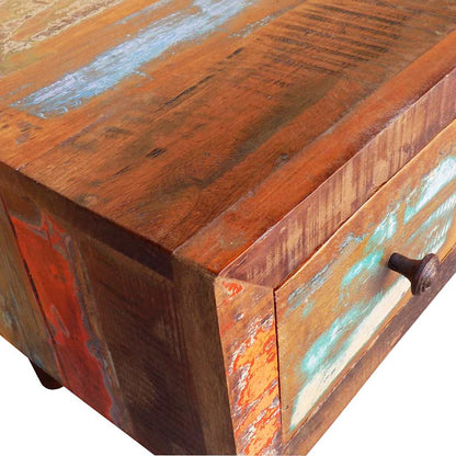 Tavolino con Bordo Curvo 1 Cassetto Legno di Recupero | homemem39