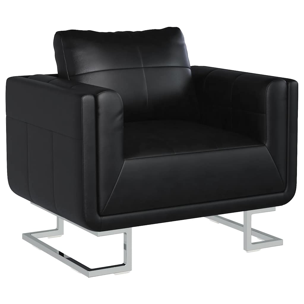 Poltrona a Pozzetto con Gambe Cromate Nera in Similpelle | homemem39