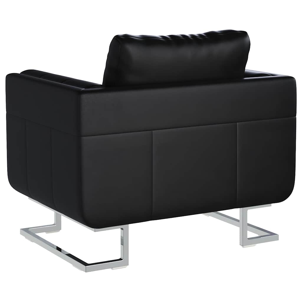 Poltrona a Pozzetto con Gambe Cromate Nera in Similpelle | homemem39