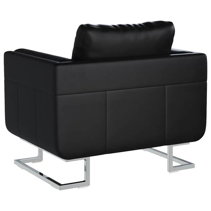 Poltrona a Pozzetto con Gambe Cromate Nera in Similpelle | homemem39
