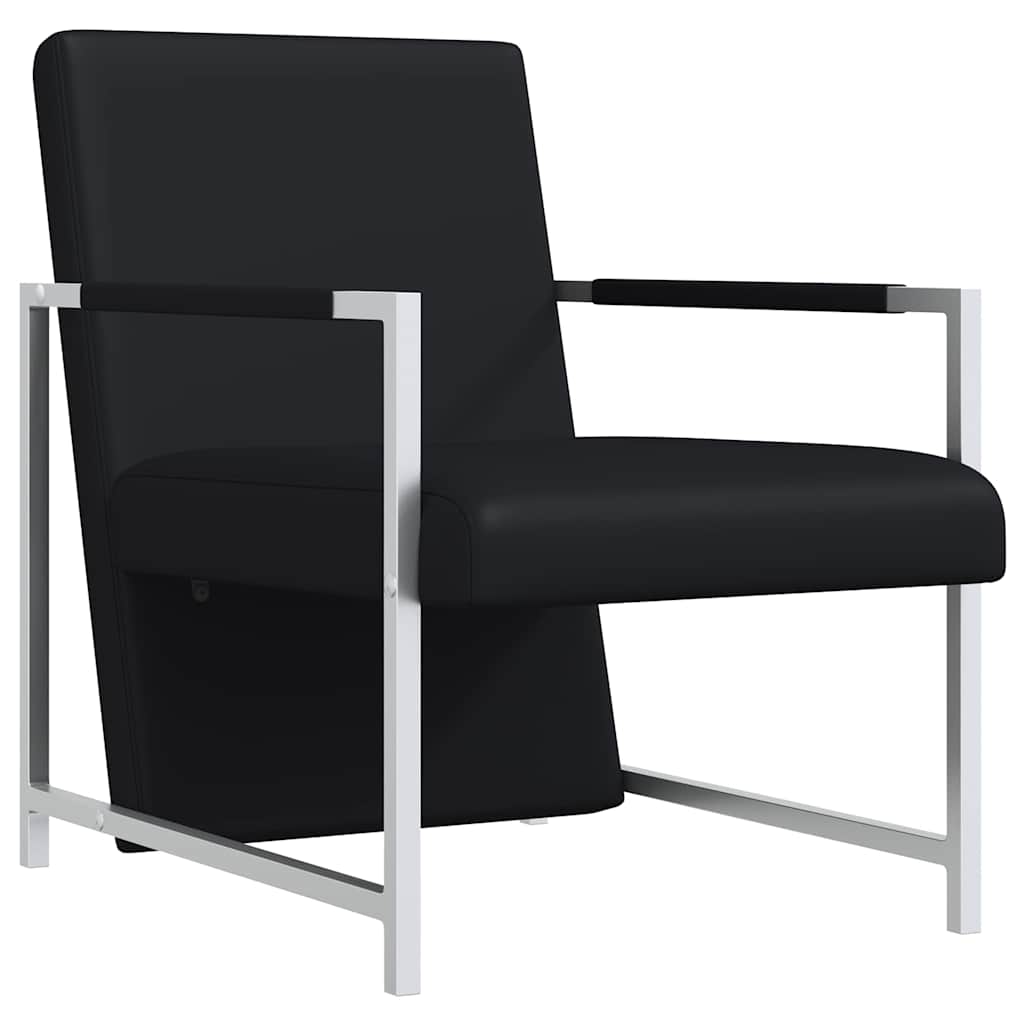 Poltrona con Gambe Cromate Nera in Similpelle