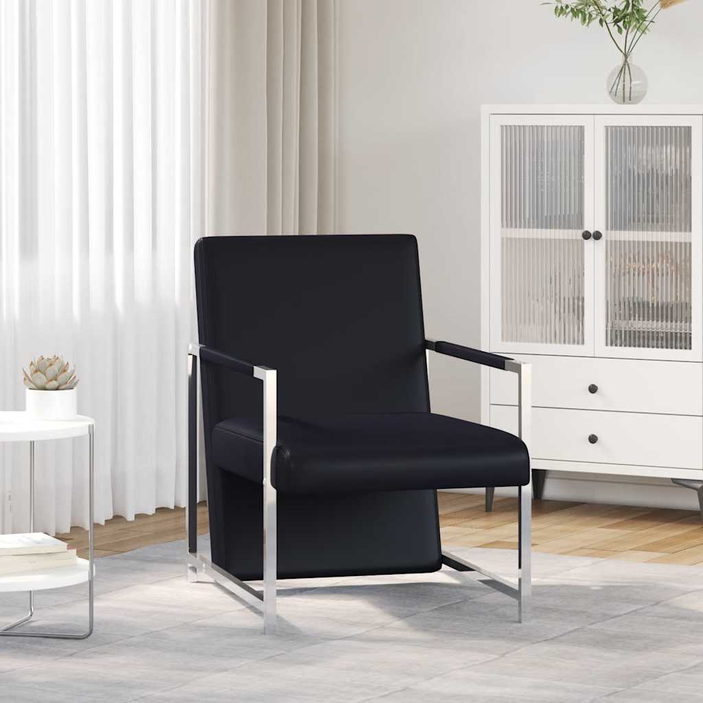 Poltrona con Gambe Cromate Nera in Similpelle | homemem39
