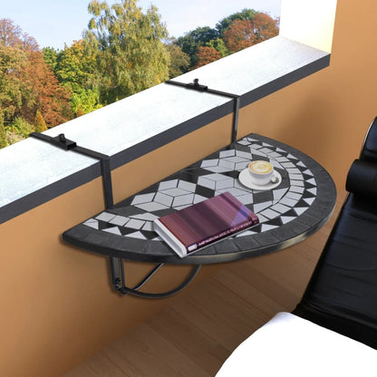 Tavolo Sospeso da Balcone Nero e Bianco con Mosaico | homemem39