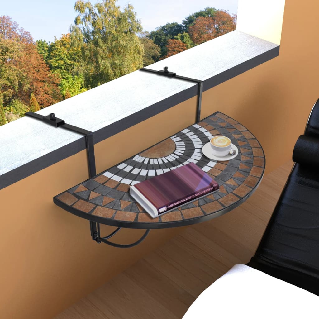Tavolo Sospeso da Balcone Terracotta e Bianco con Mosaico | homemem39
