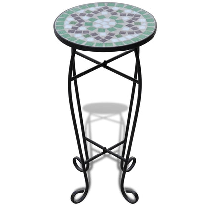 Tavolino per Piante con Mosaico Verde e Bianco | homemem39