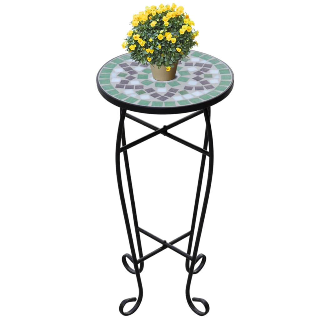 Tavolino per Piante con Mosaico Verde e Bianco | homemem39