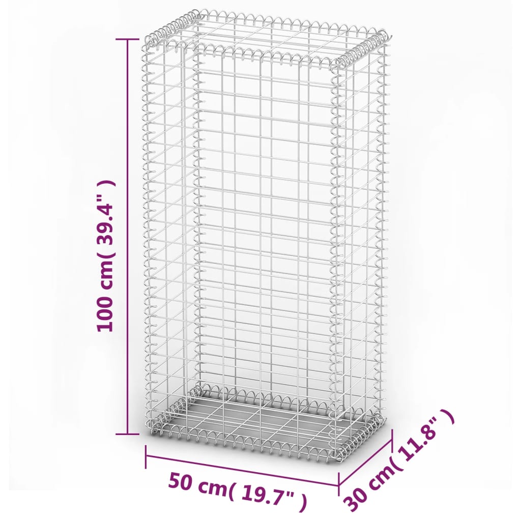 Cesto Gabbione con Coperchio in Filo Zincato 100 x 50 x 30 cm