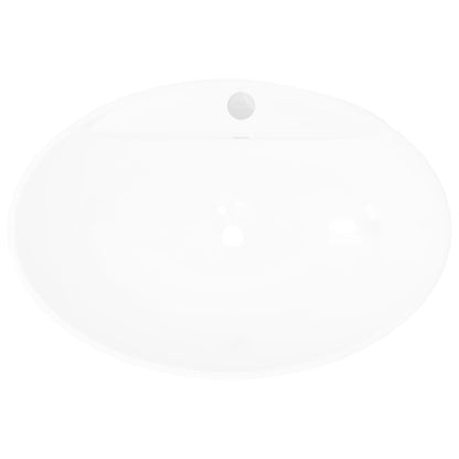 Lavabo Ceramica Lusso Ovale Foro di Scarico e Foro Rubinetto - homemem39