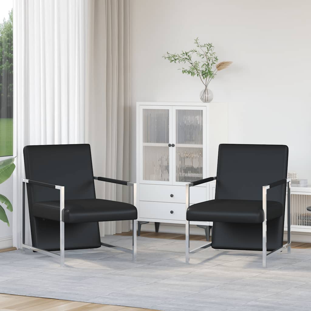 Poltrone 2 pz con Telaio Cromato Nere in Similpelle | homemem39