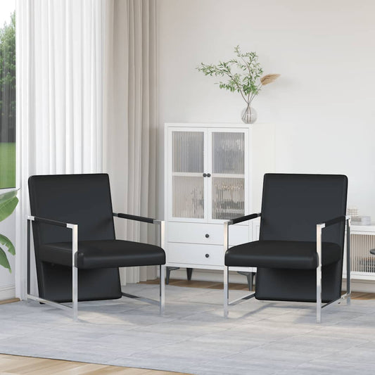 Poltrone 2 pz con Telaio Cromato Nere in Similpelle | homemem39