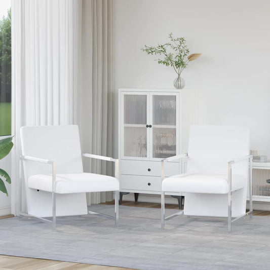 Poltrone 2 pz con Telaio Cromato Bianche in Similpelle | homemem39