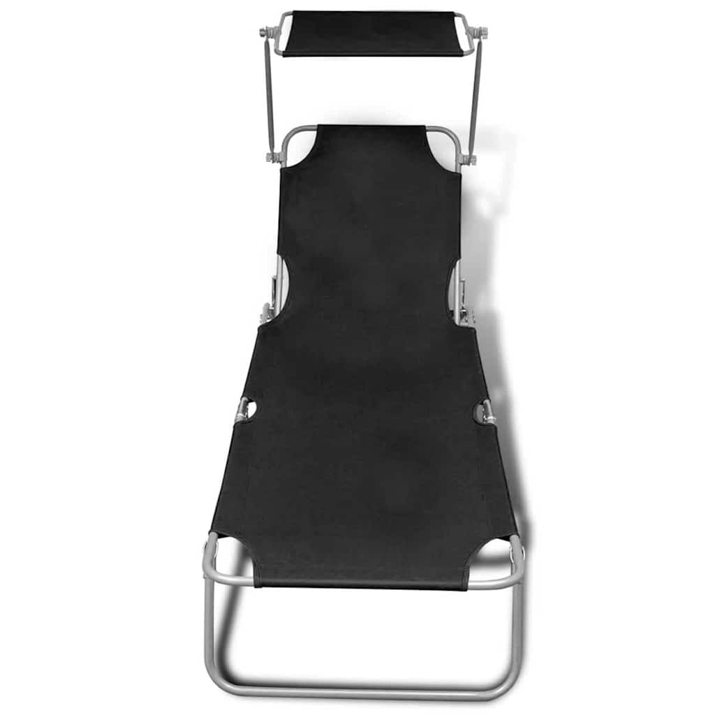 Lettino Prendisole Pieghevole Tettuccio Acciaio e Tessuto Nero - homemem39