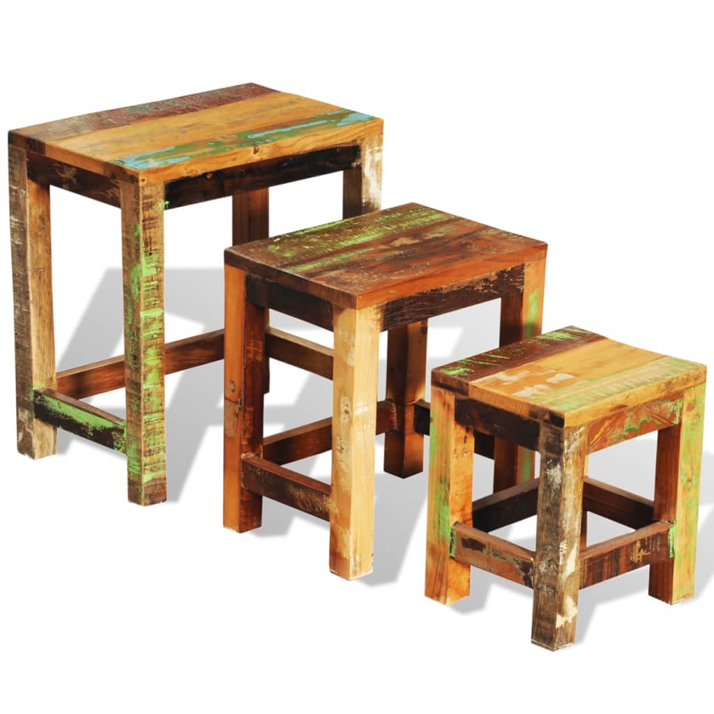 Tavolini Impilabili Set 3 pz in Legno Vintage di Recupero | homemem39
