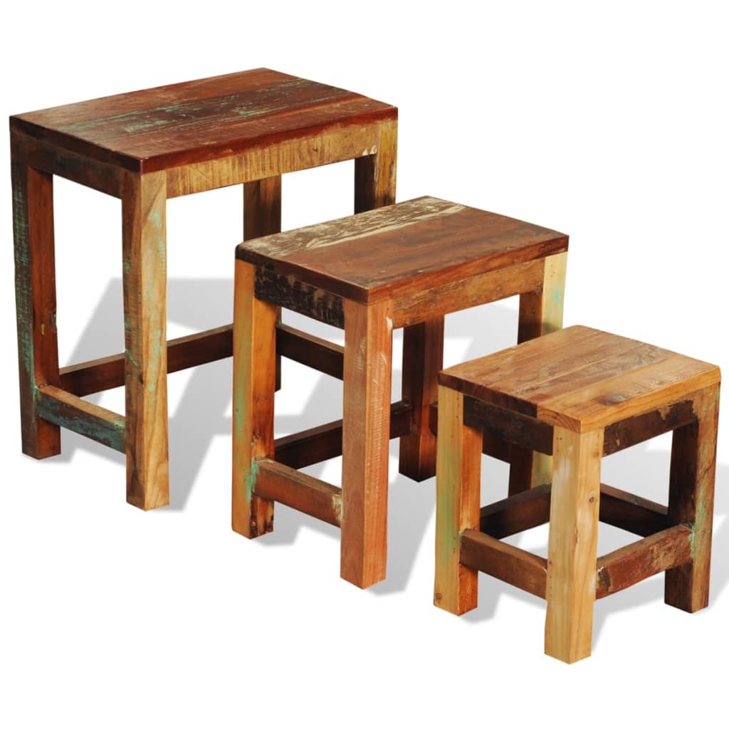 Tavolini Impilabili Set 3 pz in Legno Vintage di Recupero - homemem39