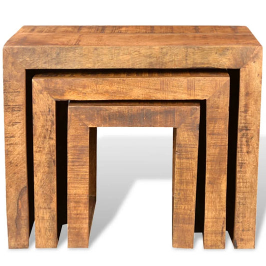 Tavolini Impilabili Set 3 pz in Legno Massello di Mango | homemem39