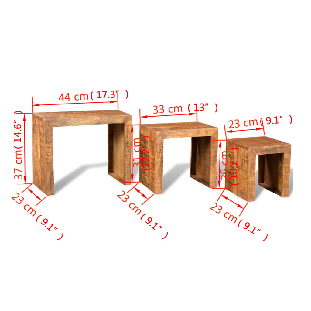 Tavolini Impilabili Set 3 pz in Legno Massello di Mango | homemem39