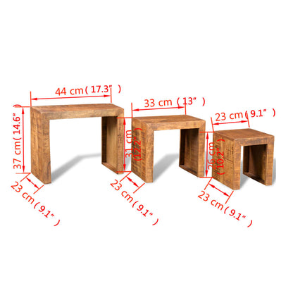 Tavolini Impilabili Set 3 pz in Legno Massello di Mango | homemem39