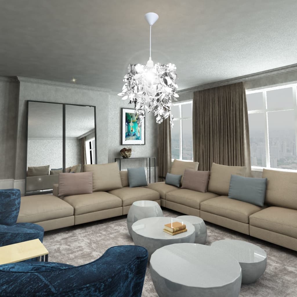 Lampadario da Soffitto Foglie e Paillette 21,5 x 30 cm Argento - homemem39