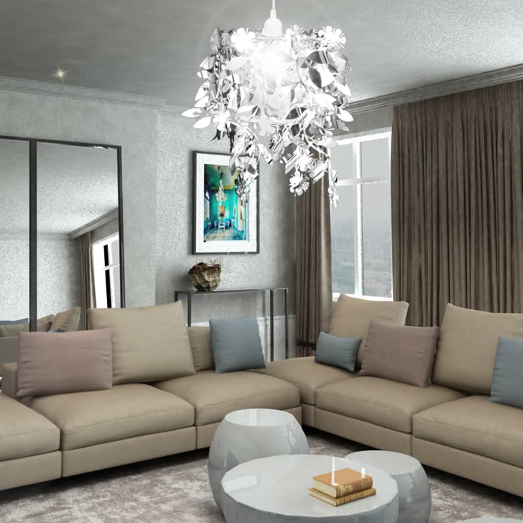 Lampadario da Soffitto Foglie e Paillette 21,5 x 30 cm Argento - homemem39
