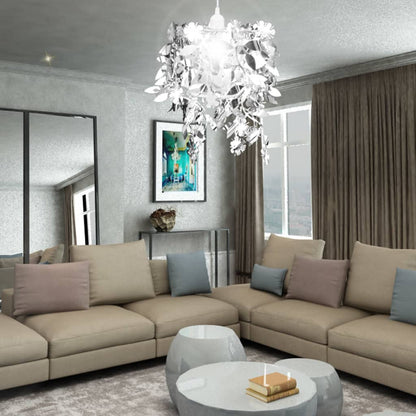 Lampadario da Soffitto Foglie e Paillette 21,5 x 30 cm Argento - homemem39