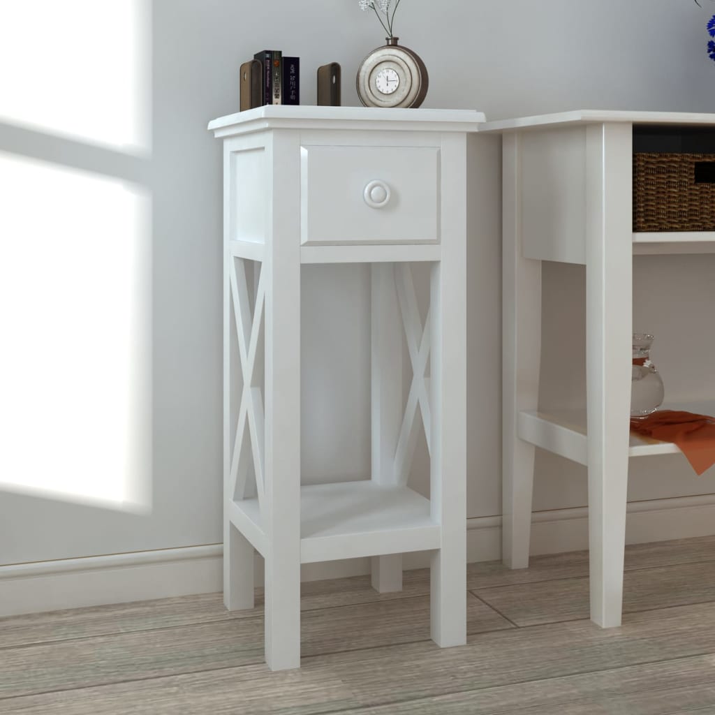 Tavolino Laterale con Cassetto Bianco | homemem39