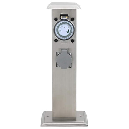 Presa Elettrica da Giardino a Pilastro Acciaio Inox con Timer - homemem39