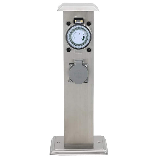 Presa Elettrica da Giardino a Pilastro Acciaio Inox con Timer - homemem39