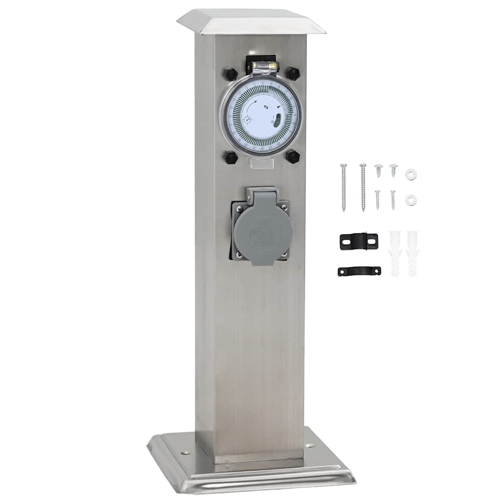 Presa Elettrica da Giardino a Pilastro Acciaio Inox con Timer - homemem39