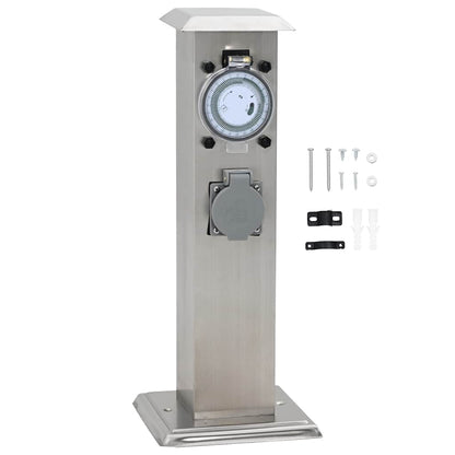 Presa Elettrica da Giardino a Pilastro Acciaio Inox con Timer - homemem39