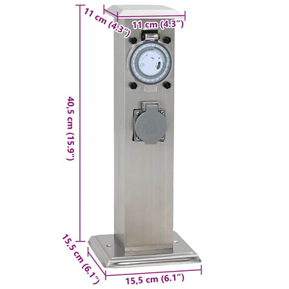 Presa Elettrica da Giardino a Pilastro Acciaio Inox con Timer - homemem39