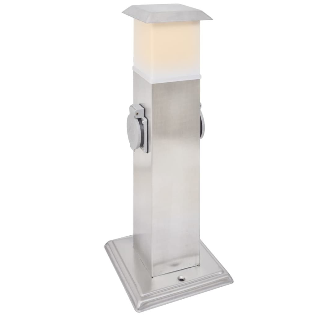 Presa Elettrica da Giardino a Pilastro Acciaio Inossidabile con Luce - homemem39
