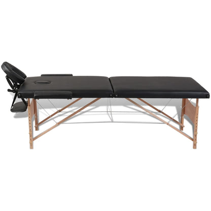 Lettino Pieghevole da Massaggio Nero 2 Zone con Telaio Legno | homemem39