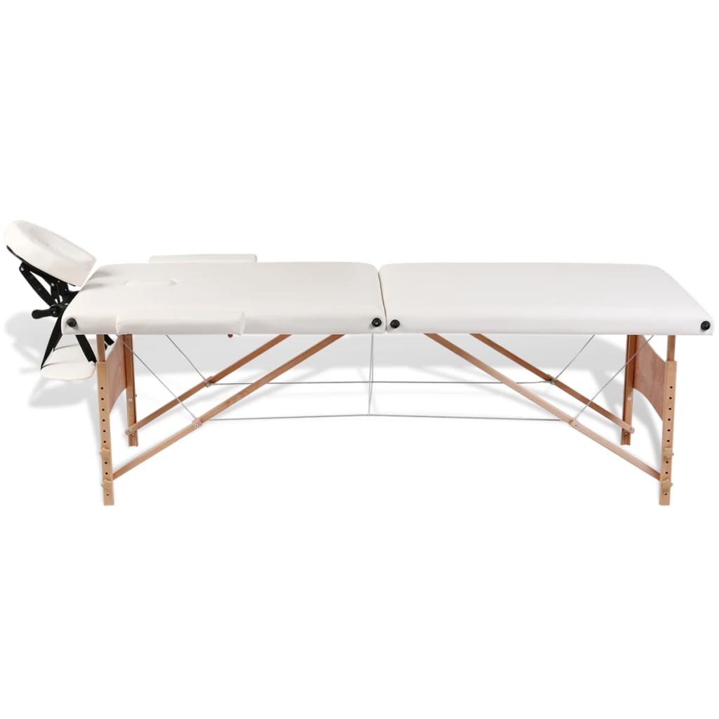 Lettino Pieghevole da Massaggio Crema 2 Zone con Telaio Legno | homemem39