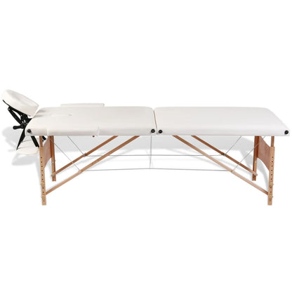 Lettino Pieghevole da Massaggio Crema 2 Zone con Telaio Legno | homemem39