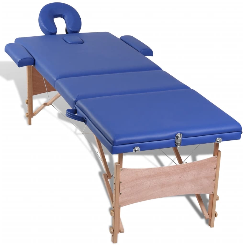 Lettino Pieghevole da Massaggio Blu 3 Zone con Telaio Legno | homemem39