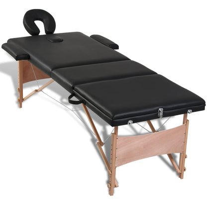 Lettino Pieghevole da Massaggio Nero 3 Zone con Telaio Legno | homemem39