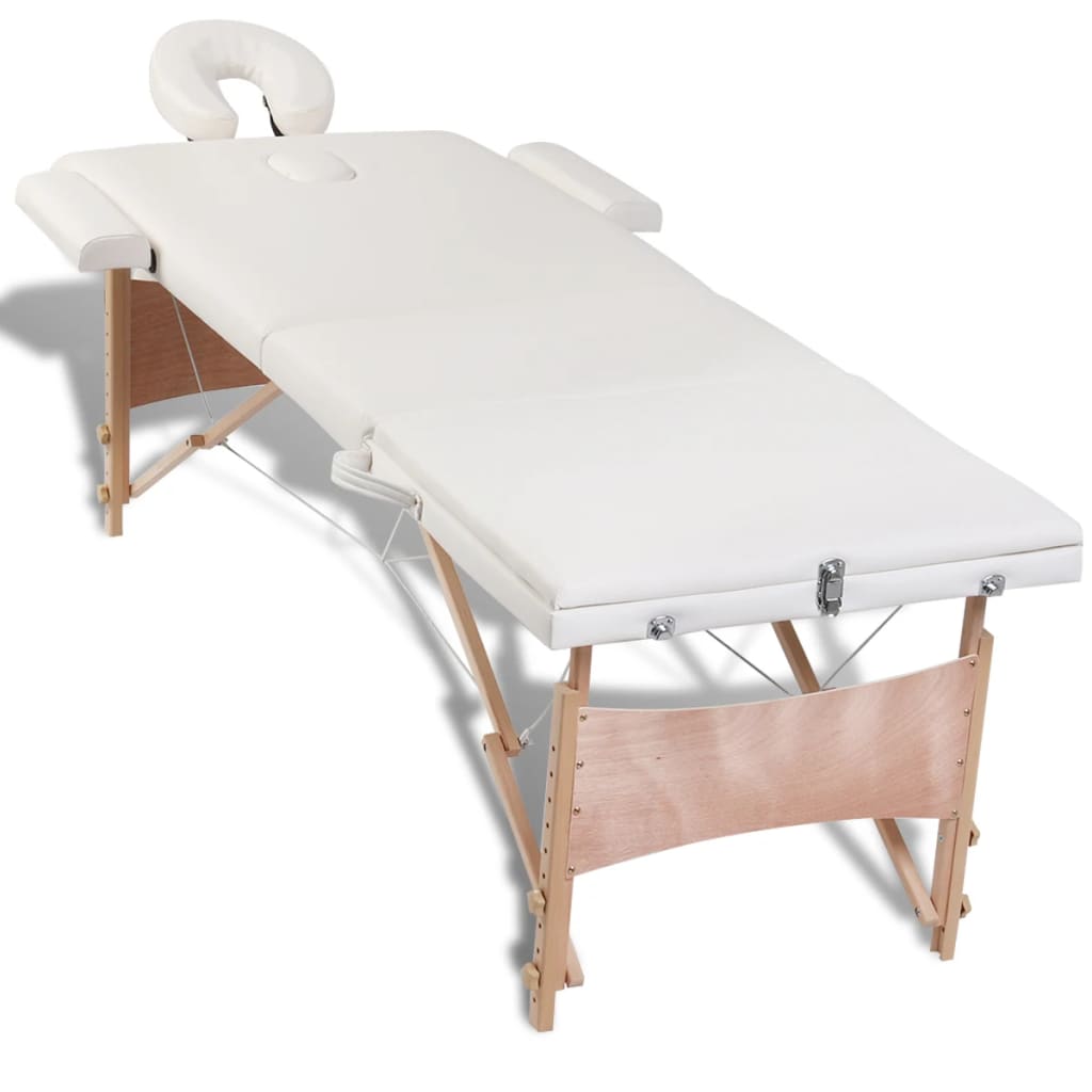 Lettino Pieghevole da Massaggio Crema 3 Zone con Telaio Legno | homemem39