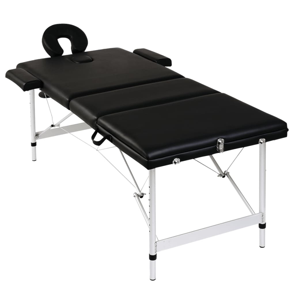 Lettino Pieghevole da Massaggio Nero 3 Zone con Telaio Alluminio | homemem39