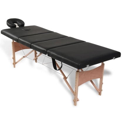 Lettino Pieghevole da Massaggio Nero 4 Zone con Telaio Legno | homemem39