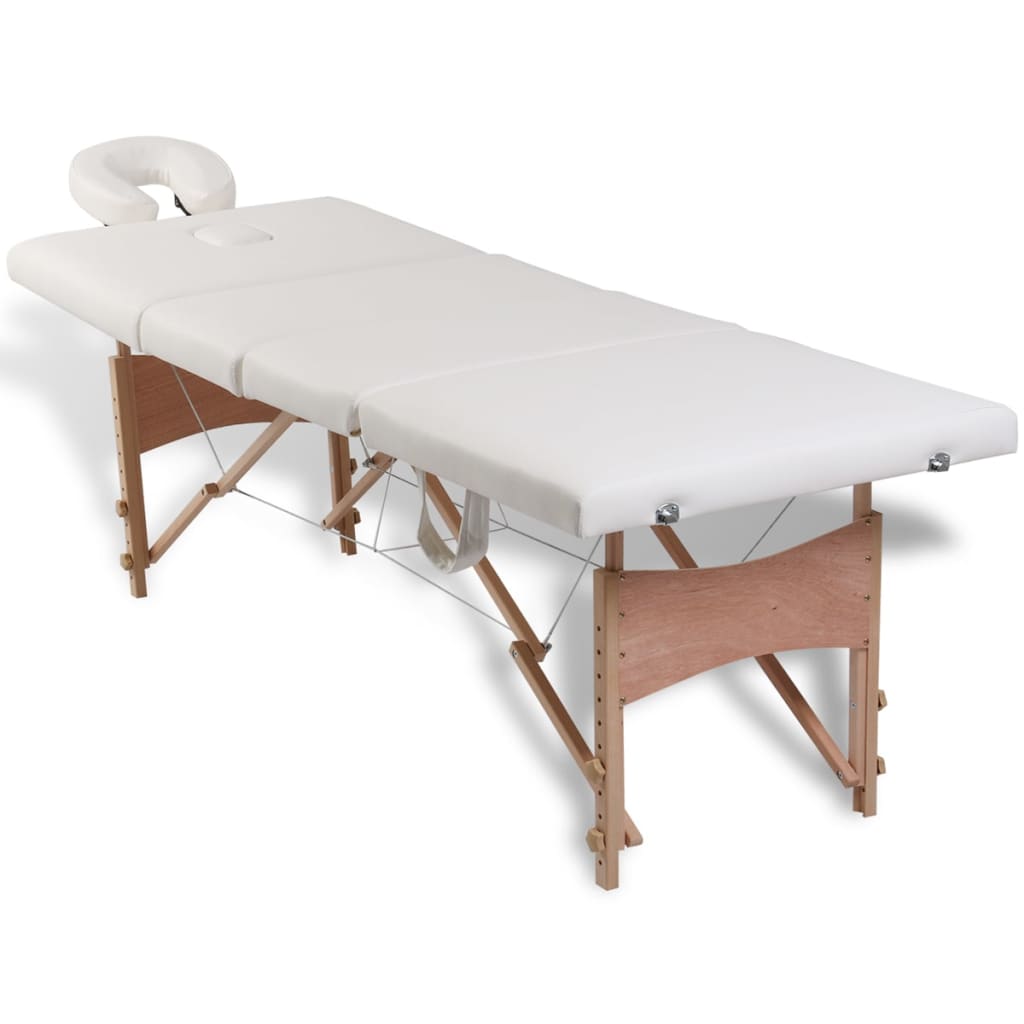 Lettino Pieghevole da Massaggio Crema 4 Zone con Telaio Legno | homemem39