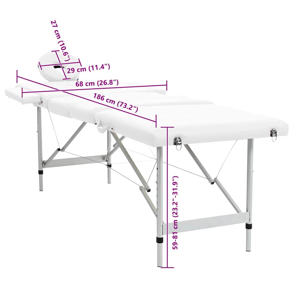 Lettino Massaggio Pieghevole Bianco Crema 4 Zone con Telaio Alluminio | homemem39