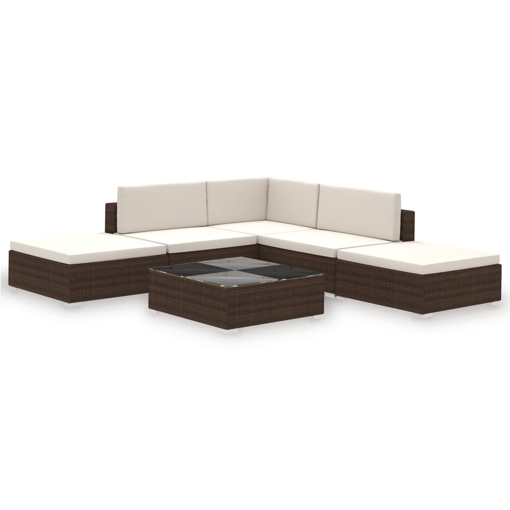 Set Divani da Giardino 6 pz con Cuscini in Polyrattan Marrone - homemem39